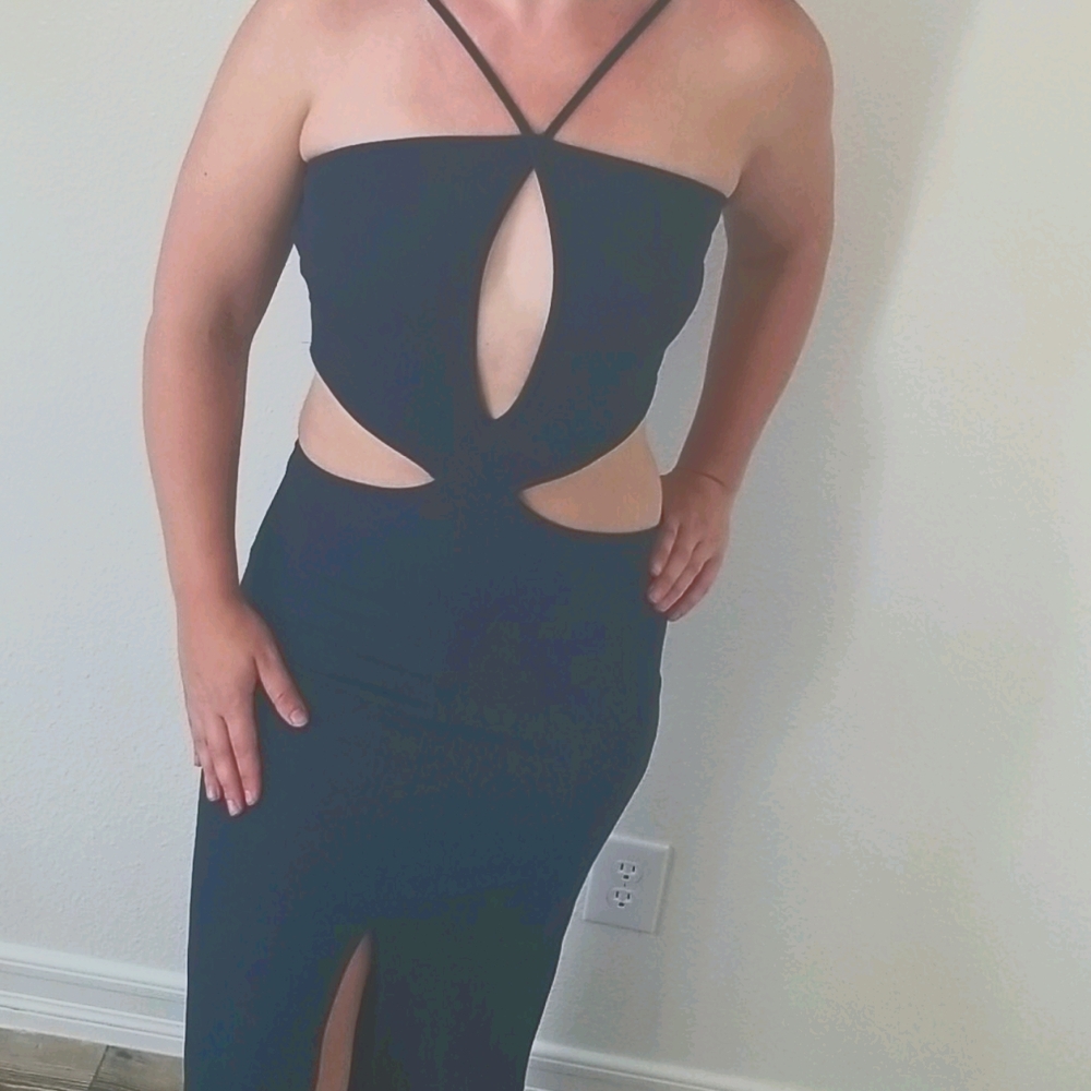 Long navy cocktail dress